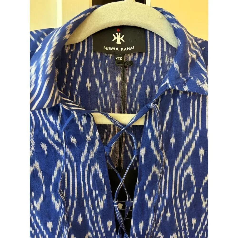 NWT Seema Kahai ikat cobalt kaftan, XS $795 C35